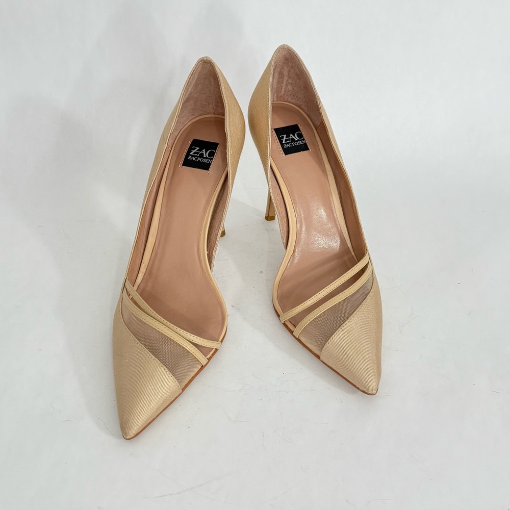 ZAC Zac Posen Valerian High Heel Pump Tan Asymetrical Strap with Mesh Size 7M